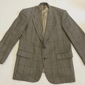 Vtg Christian Dior Monsieur Tweed Blazer Windowpane Brown 40R tan gold herring